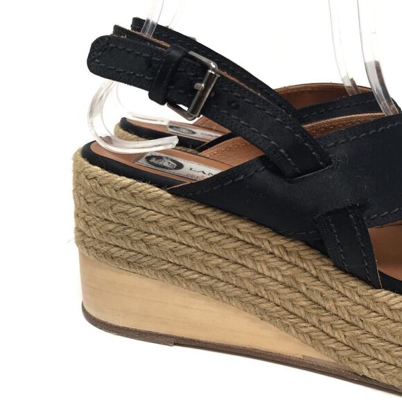 Lanvin Black Satin Wedge Platform Sandal Espadrille Heel Women’s Size 37.5 6 - Picture 2 of 13